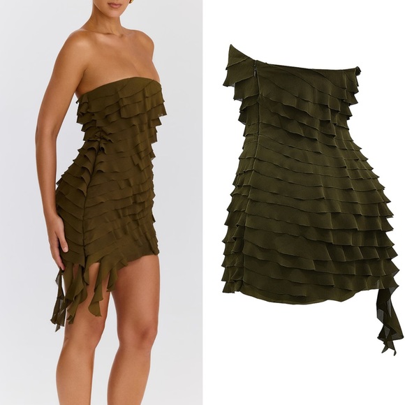 Mistress Rocks Dresses & Skirts - Mistress Rocks Olive Strapless ruffle mini dress